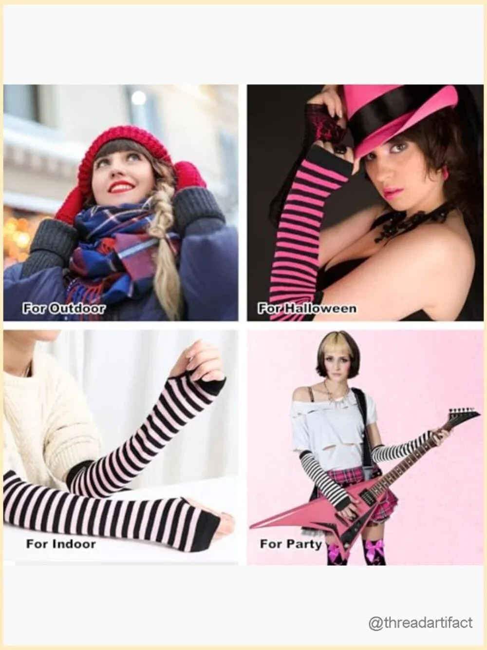 Women's Punk Gothic Fingerless Gloves Arm Warmers Knitted Long Wrist Warmers